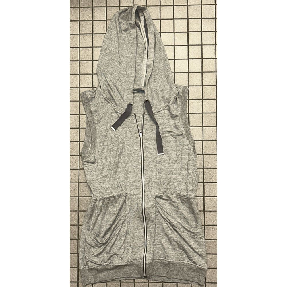 ATHLETA  Women's Lotus Gray Hooded Jersey Tunic Vest Sz S Full Zip Sleeveless
